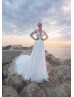 Long Sleeves Ivory Lace Tulle Floral Wedding Dress With Horsehair Hem
